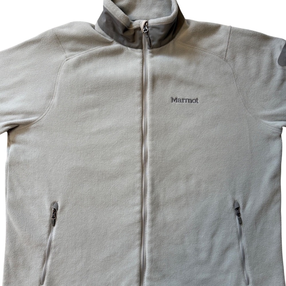 Marmot Polartec Fleece Jacket Mens XXL Grey Full Zip Mock Neck Hiking Outdoor